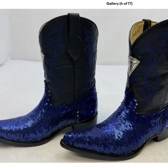 White Diamond Youth Girl Sequins Pointed Cowgirl Boots sz 20 or 4.5-5 US - Picture 4 of 16